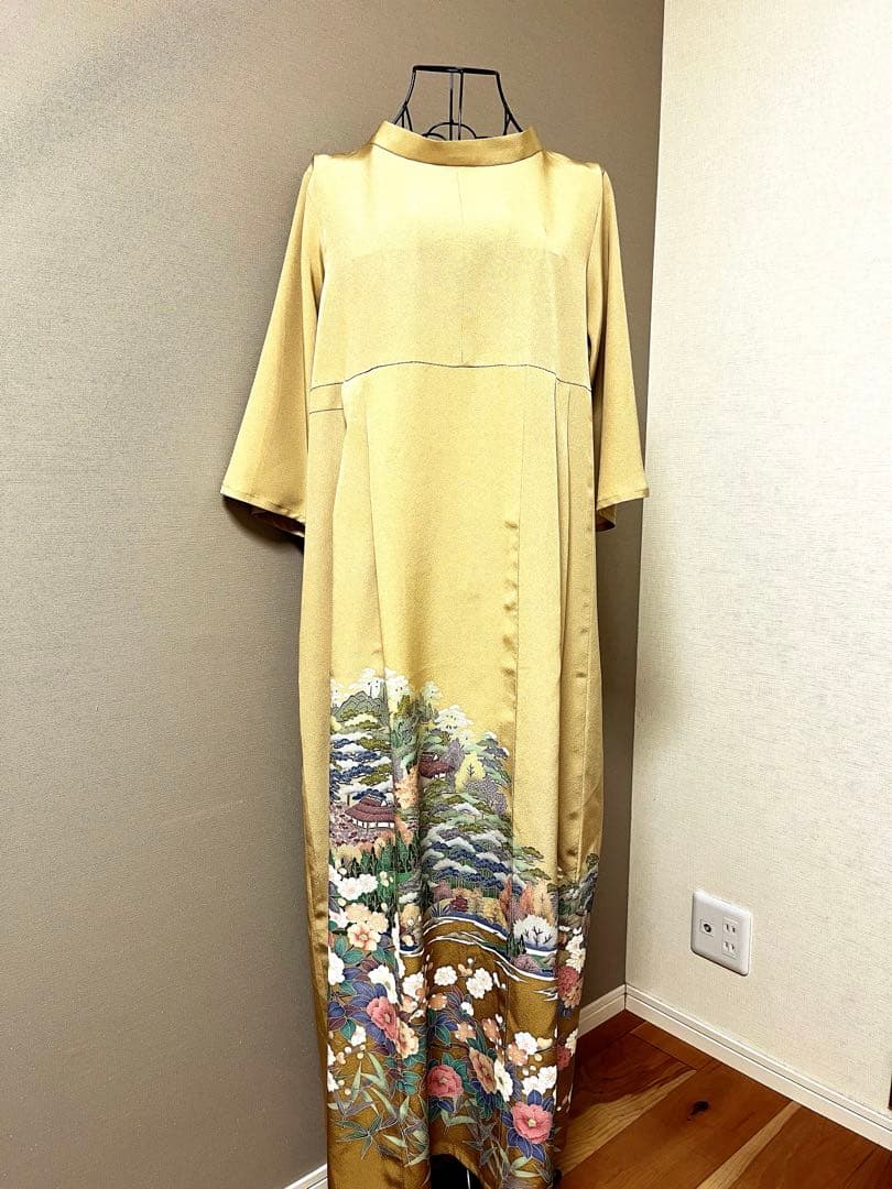 454 着物リメイクロングワンピース　色留袖