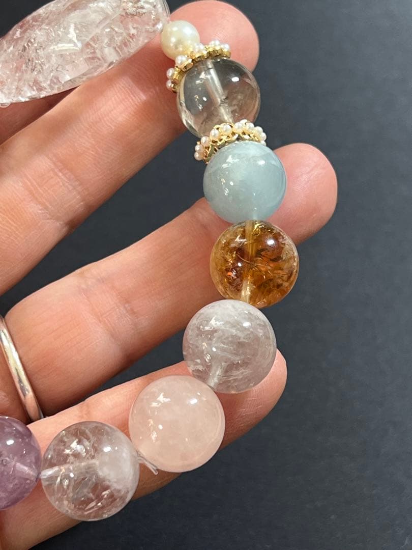 ハートの水入水晶とミックスクォーツのブレスレット
