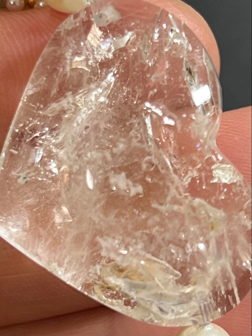 ハートの水入水晶とミックスクォーツのブレスレット