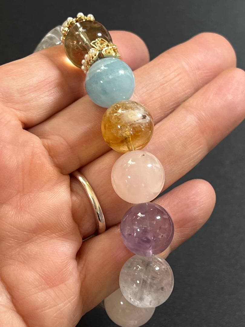 ハートの水入水晶とミックスクォーツのブレスレット