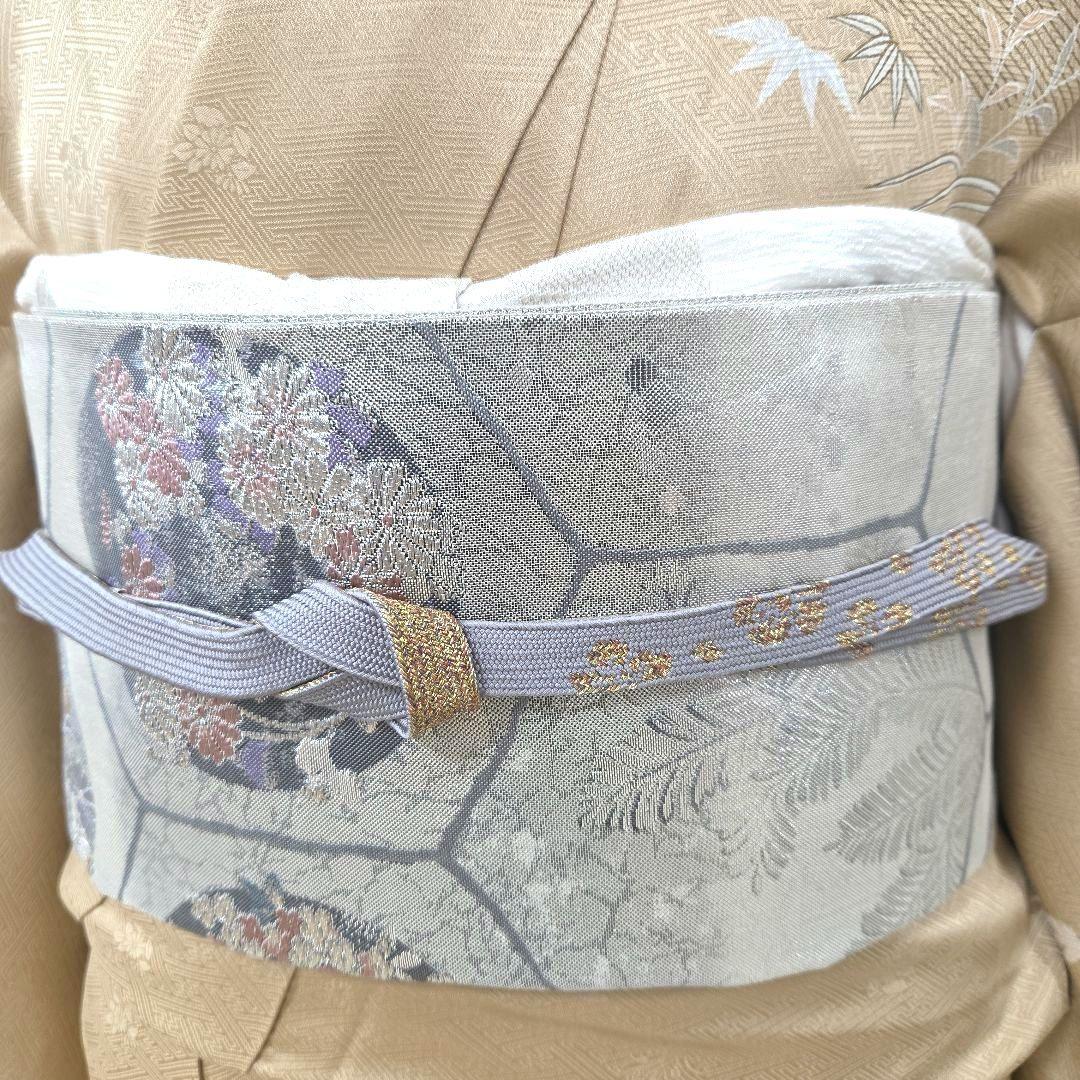 付け下げ訪問着4点フルセット、着物、袋帯、帯締め、帯揚げ