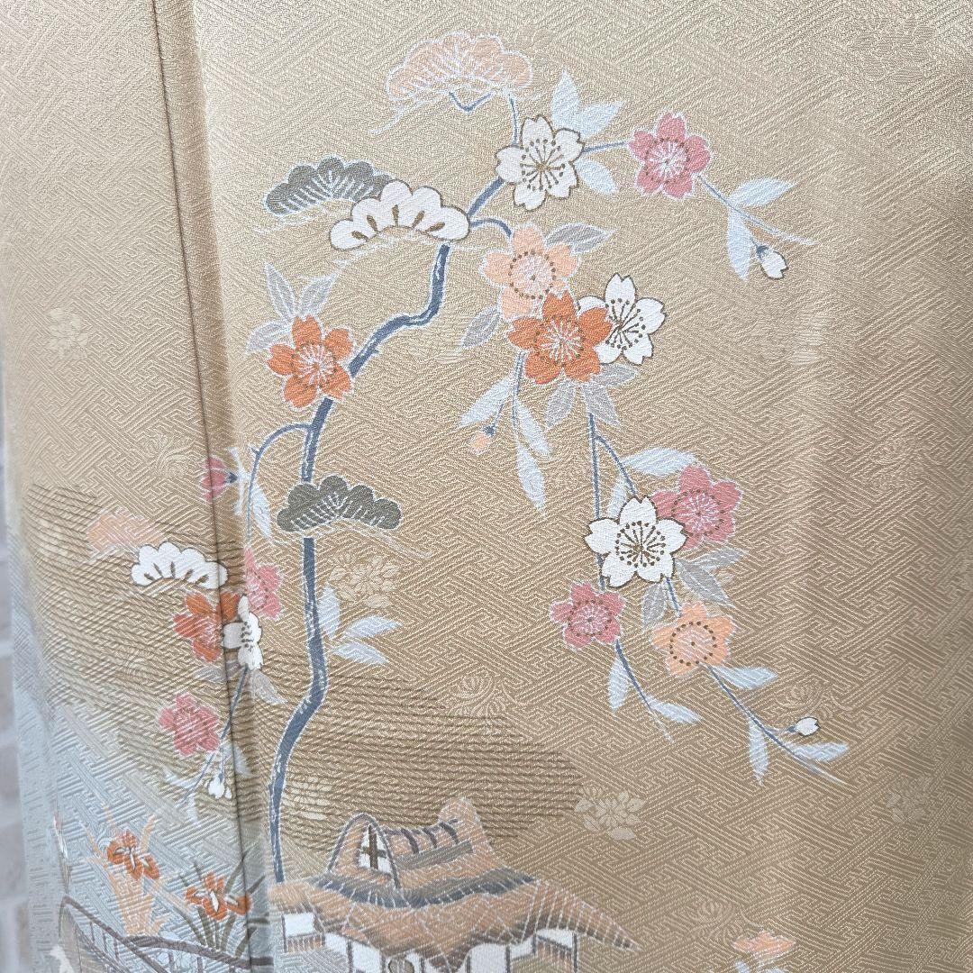 付け下げ訪問着4点フルセット、着物、袋帯、帯締め、帯揚げ