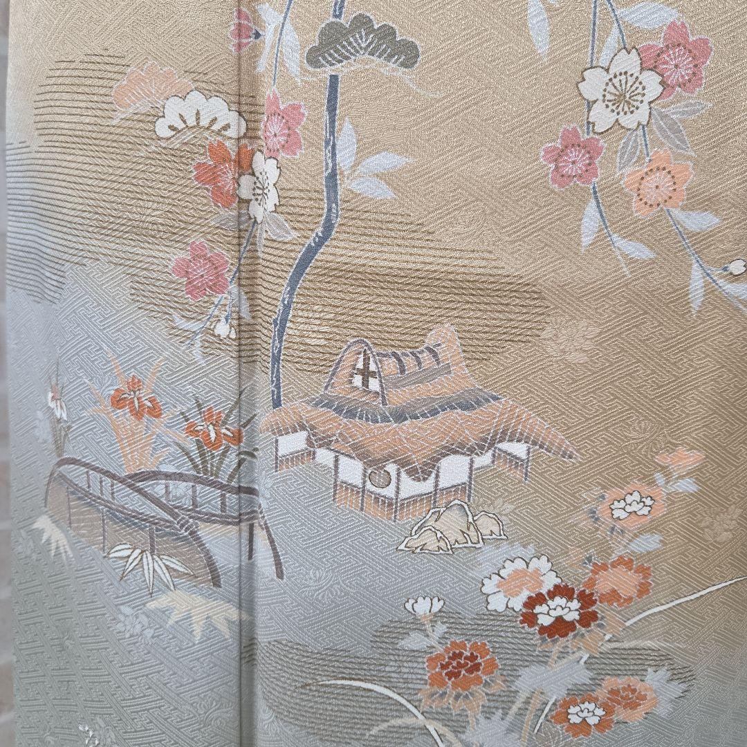 付け下げ訪問着4点フルセット、着物、袋帯、帯締め、帯揚げ