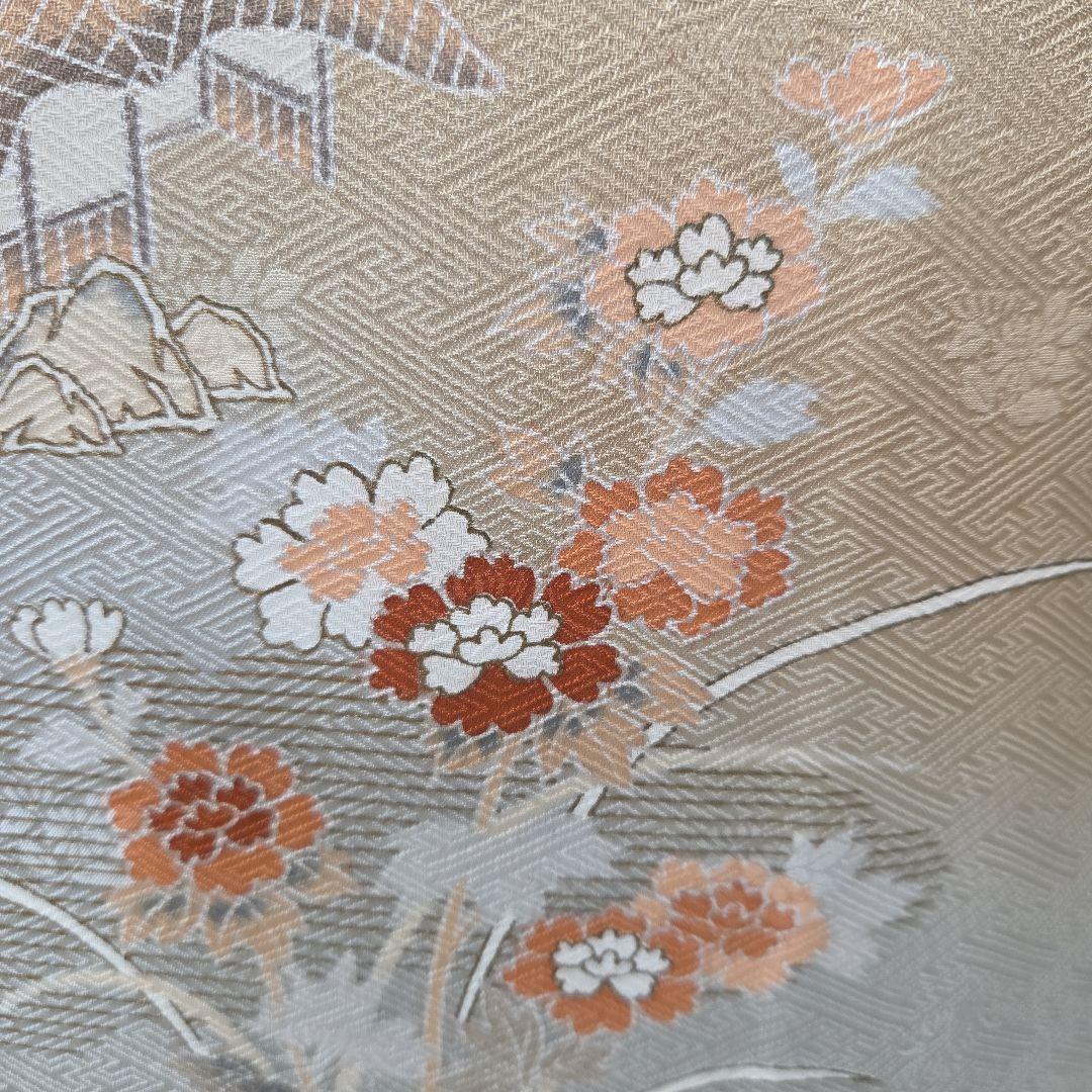 付け下げ訪問着4点フルセット、着物、袋帯、帯締め、帯揚げ