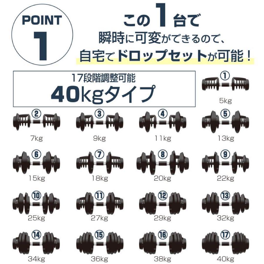 【新品】ダンベル 可変式 40kg 2セット ダイヤル式17段階多機能 筋トレ