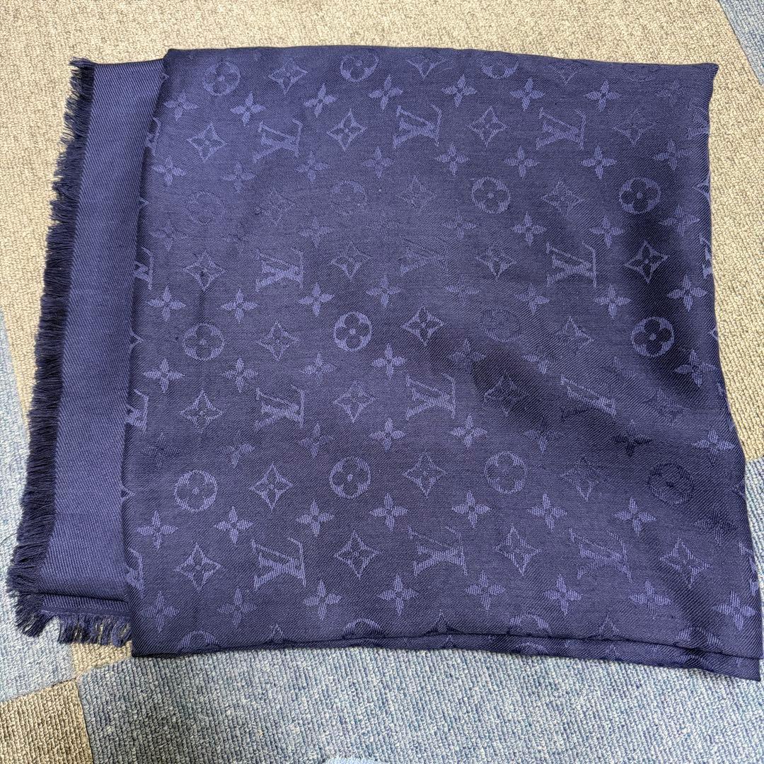 ルイヴィトン　Louis Vuitton LV 大判　ストール ネイビー