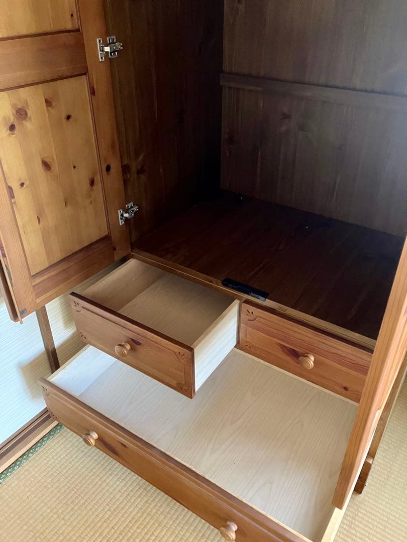 ナチュラルウッド 収納キャビネット 2ドア 3引き出し　カントリー　洋服タンス