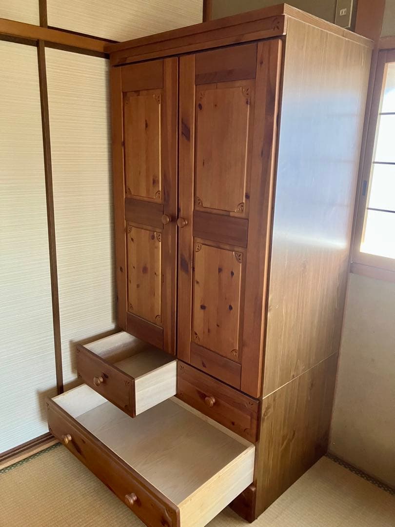 ナチュラルウッド 収納キャビネット 2ドア 3引き出し　カントリー　洋服タンス
