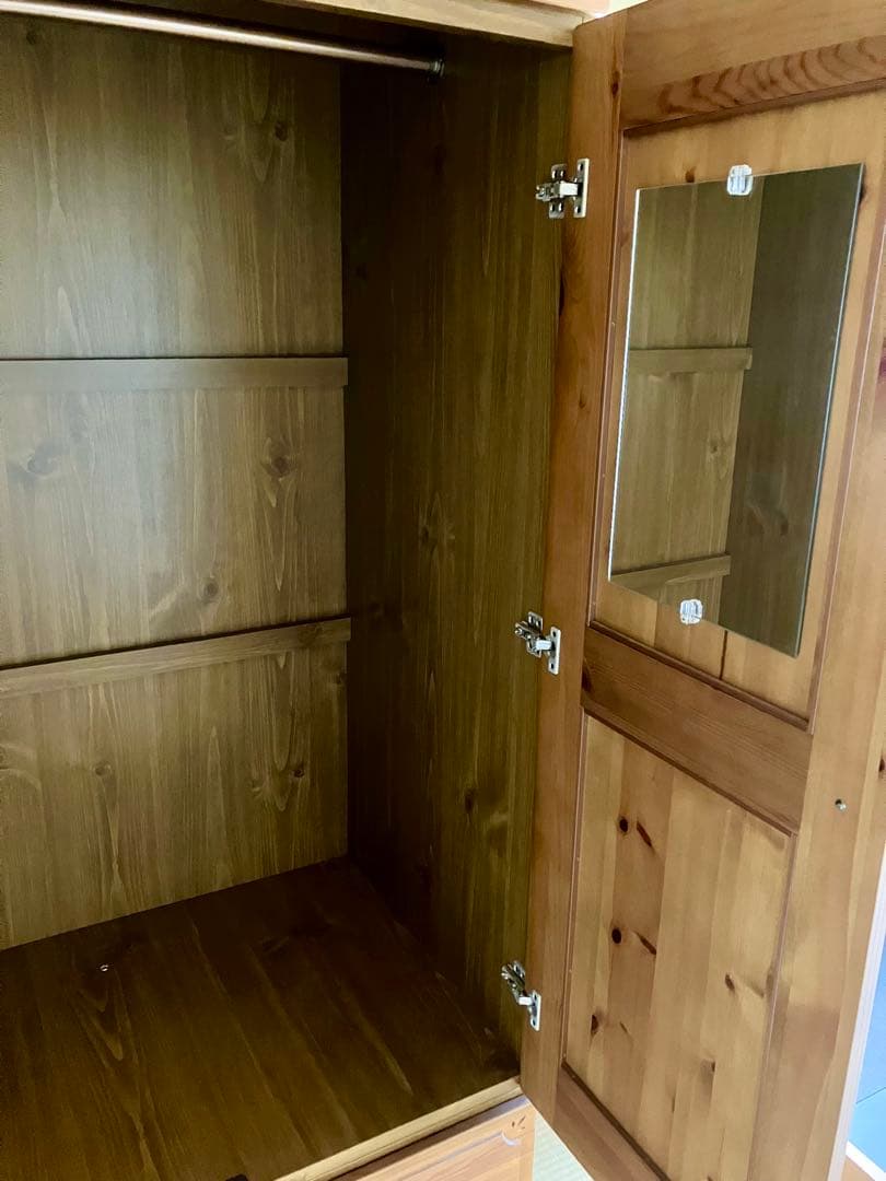 ナチュラルウッド 収納キャビネット 2ドア 3引き出し　カントリー　洋服タンス