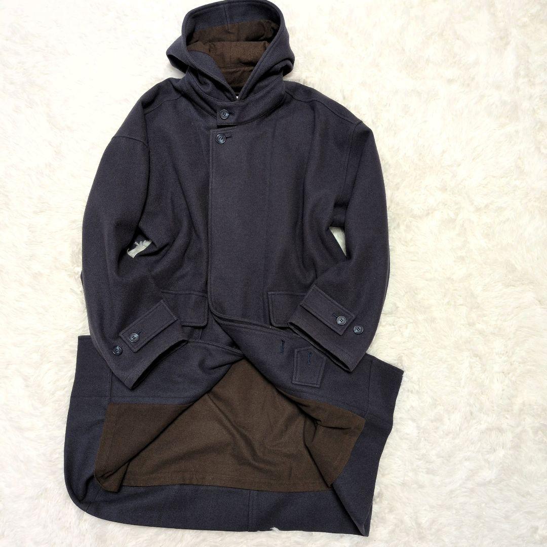 【人気モデル】ポールスミス☆フード　ウール　ロング　コート　L相当　ネイビー系