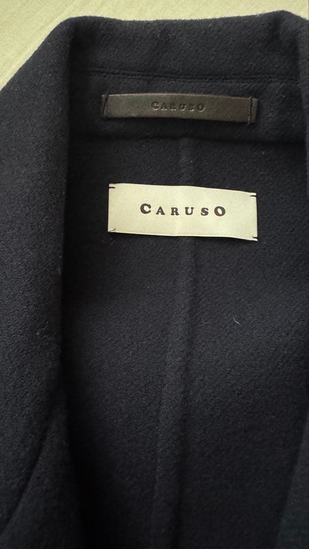 美品　カルーゾ　CARUSO ネイビー ウール ダブルブレスト ピーコート 48