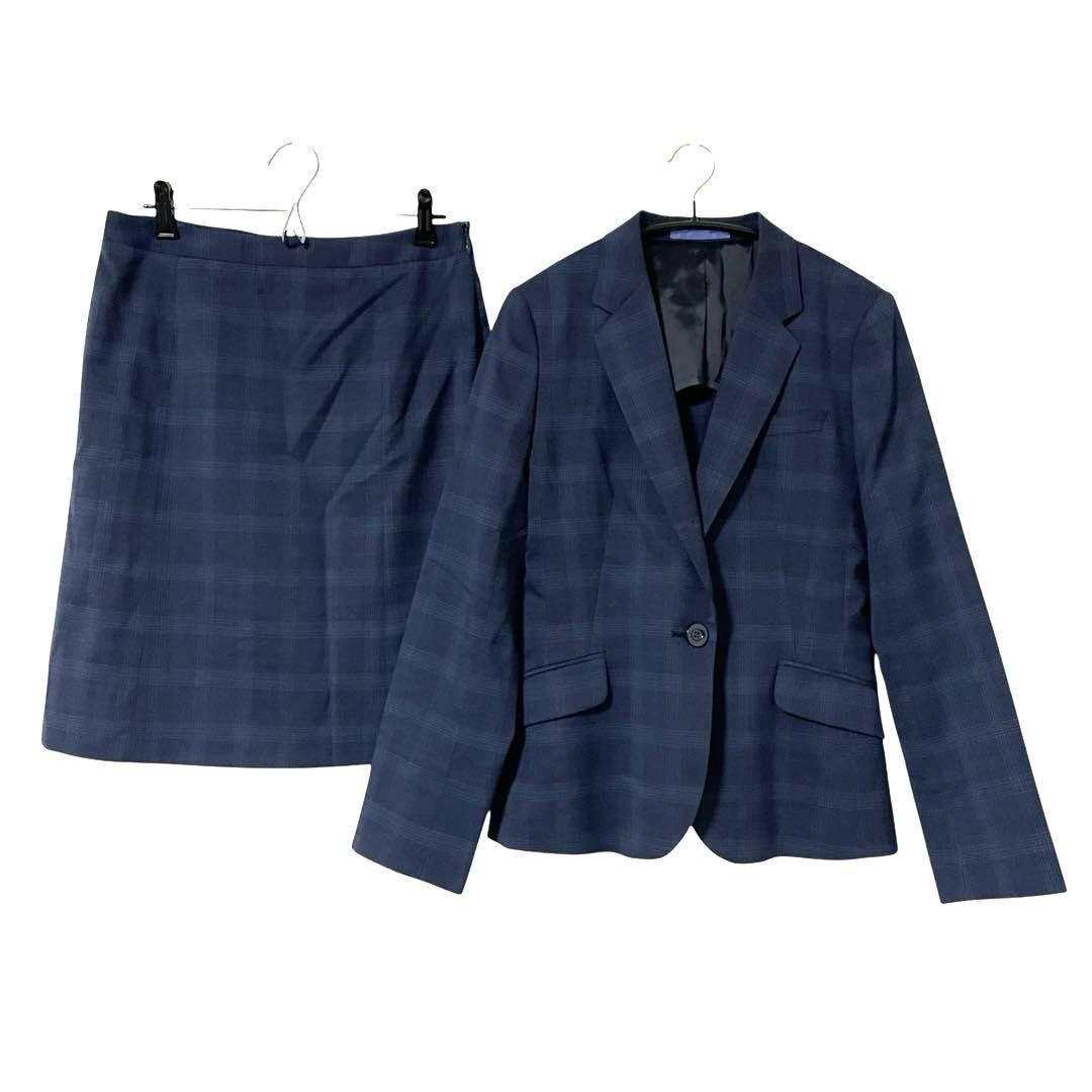 【美品】LES MUES レミュー スカートスーツ ストレッチ 洗える L 紺青