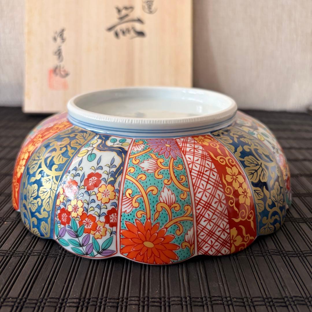 【未使用品】有田焼 元禄古伊万里 特選器 菊割花地紋 大皿 大鉢 盛り鉢
