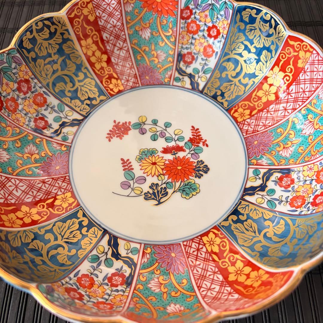 【未使用品】有田焼 元禄古伊万里 特選器 菊割花地紋 大皿 大鉢 盛り鉢