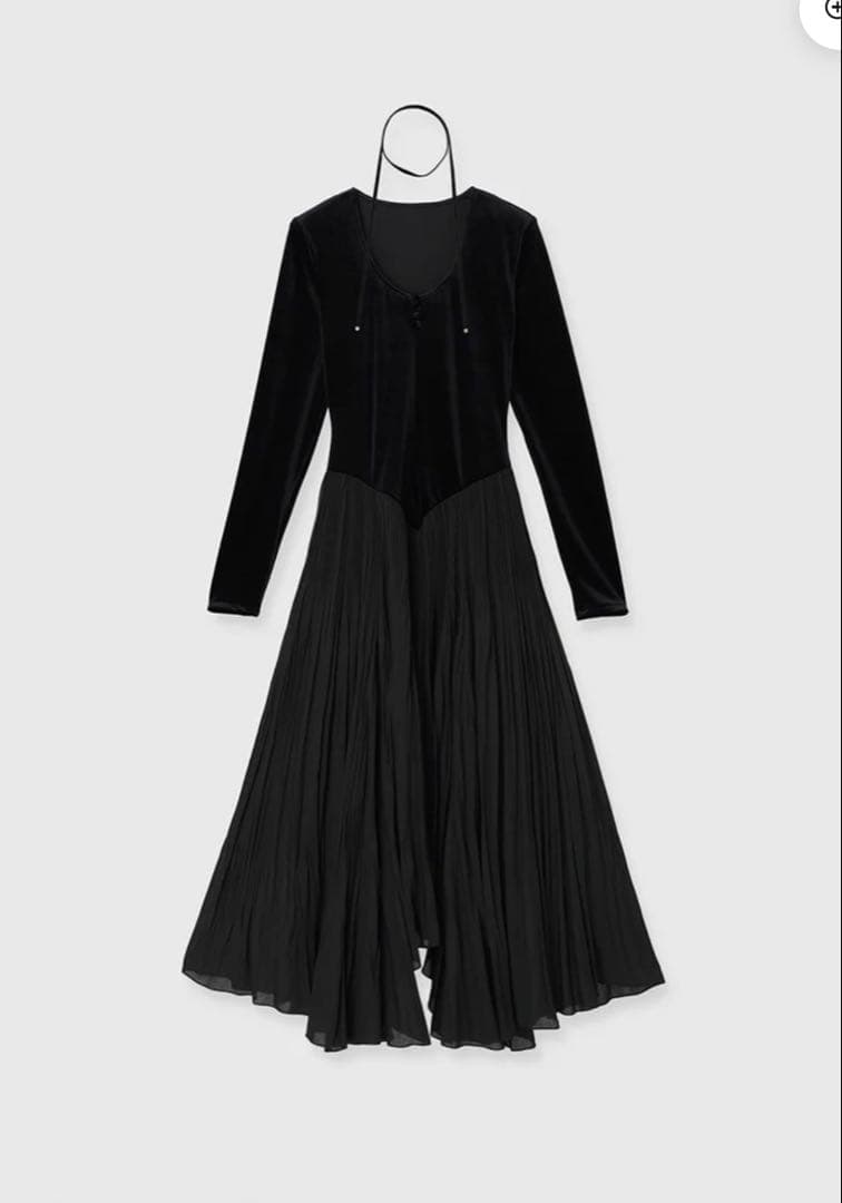 anuans ベロアシフォンドッキングワンピース ブラック