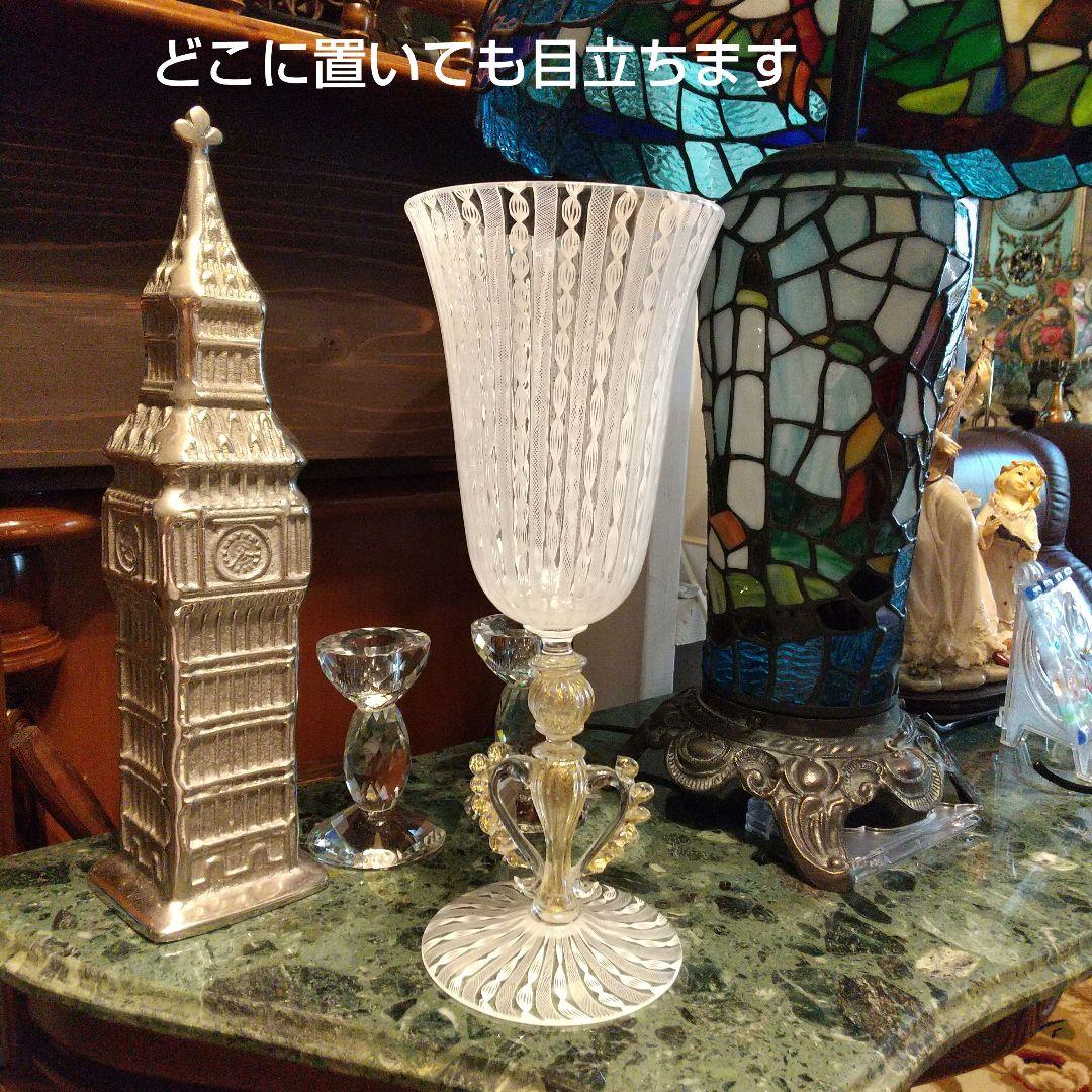ベネチアングラス ムラ―ノガラス レ―ス模様 大型ワイングラス