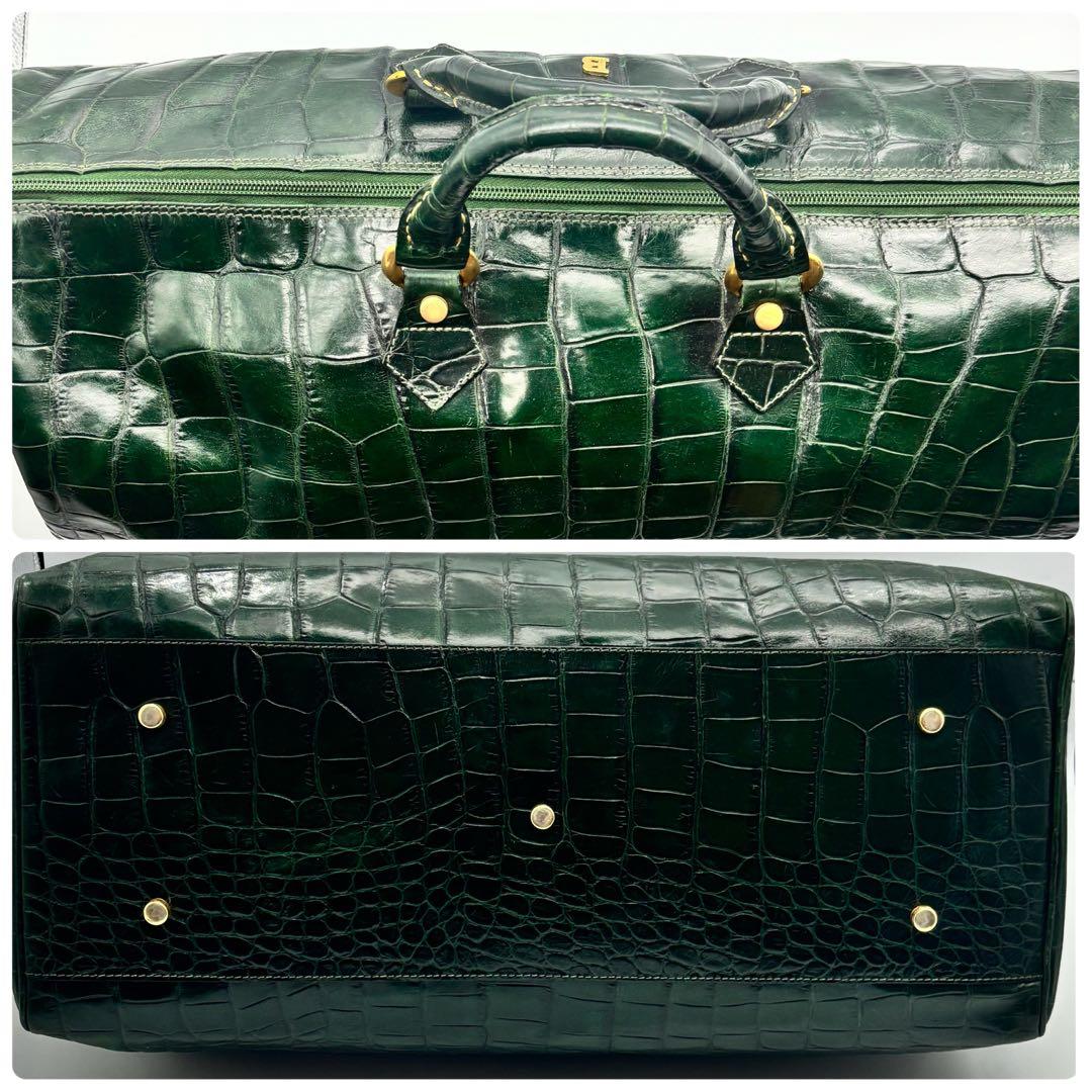【超希少】バリー ボストンバッグ クロコ型押し ゴールド金具 グリーン レザー