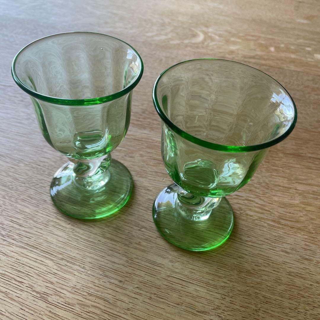 舩木倭帆　ワイングラス　サインなし　吹きガラス　民芸品　2つ