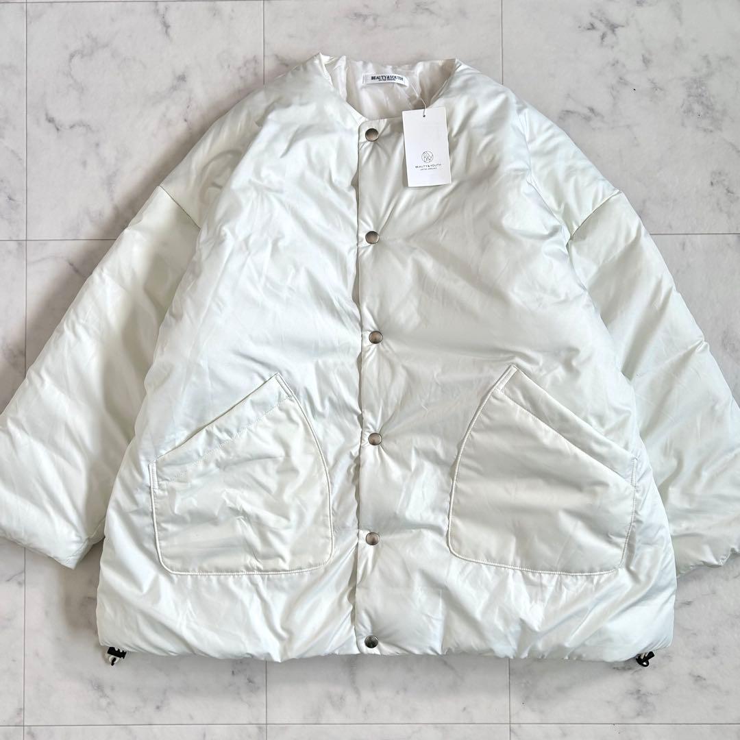 タグ付 ビューティー&ユース THERMORE ノーカラー ジャケット 白 F