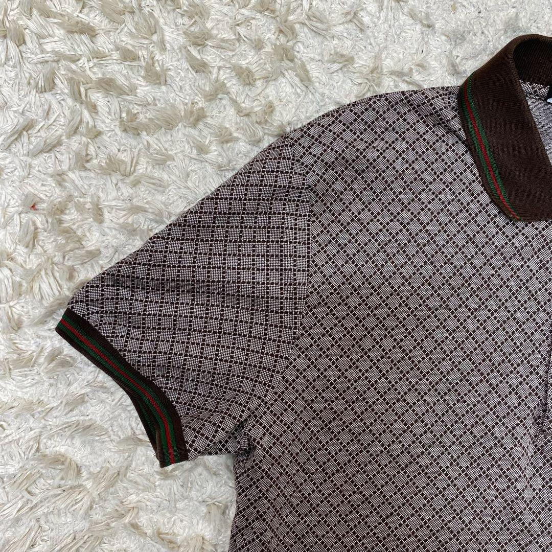 グッチ　半袖ポロシャツ　GG柄　総柄　ブラウン　M