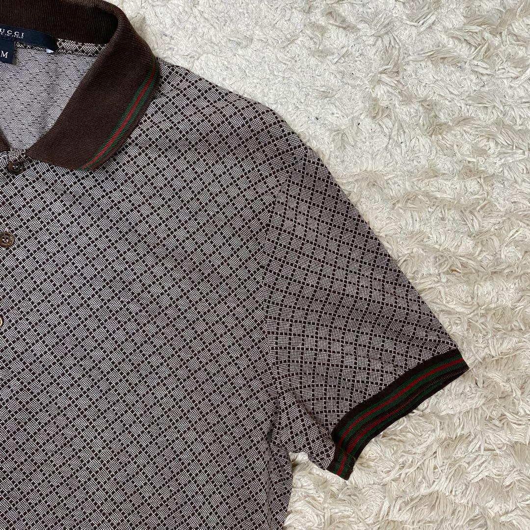 グッチ　半袖ポロシャツ　GG柄　総柄　ブラウン　M