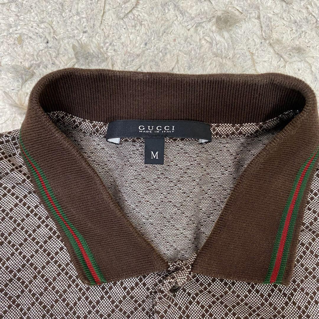グッチ　半袖ポロシャツ　GG柄　総柄　ブラウン　M