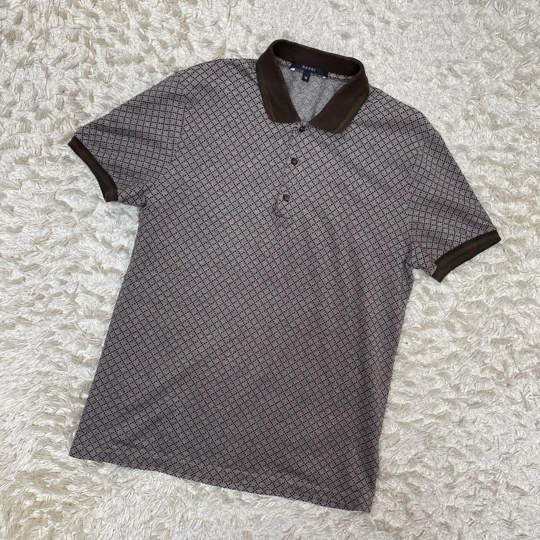 グッチ　半袖ポロシャツ　GG柄　総柄　ブラウン　M