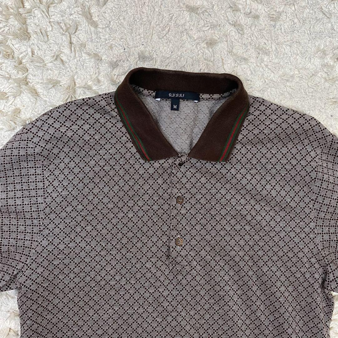 グッチ　半袖ポロシャツ　GG柄　総柄　ブラウン　M