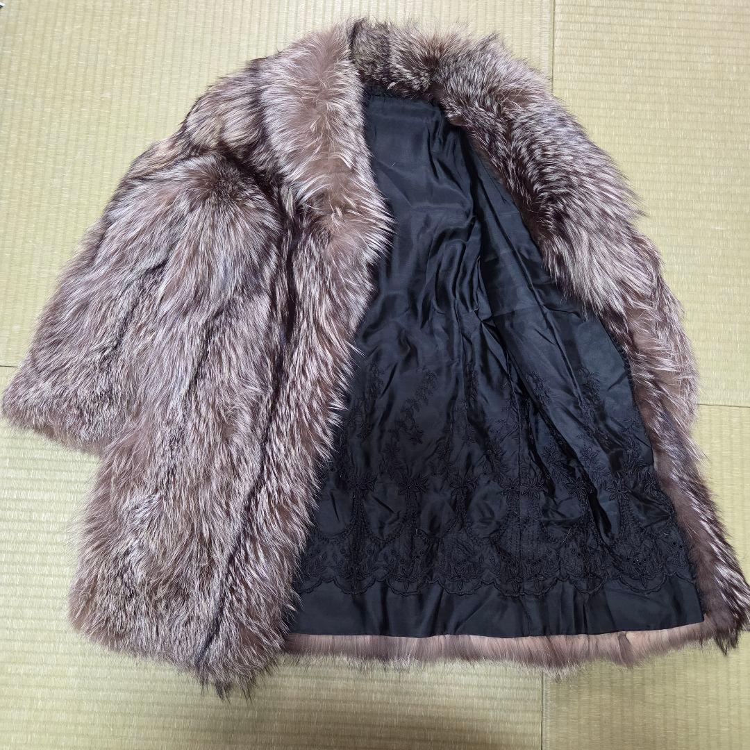 美品 ロング丈 裏地花柄刺繍入 肉厚 シルバーフォクス サイズ9号