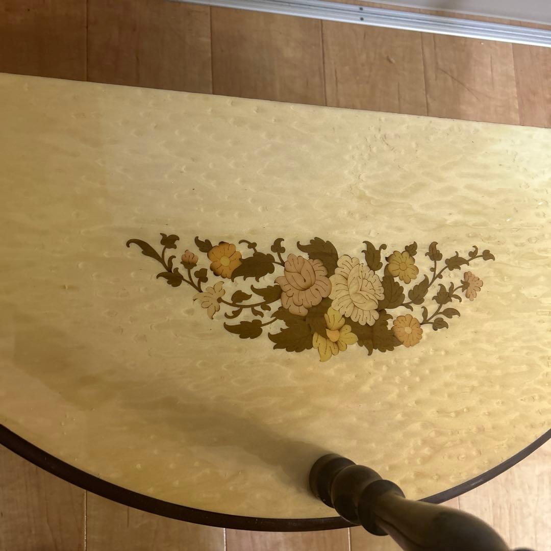 即日配送！花柄装飾 木製コンソールテーブル 半円形