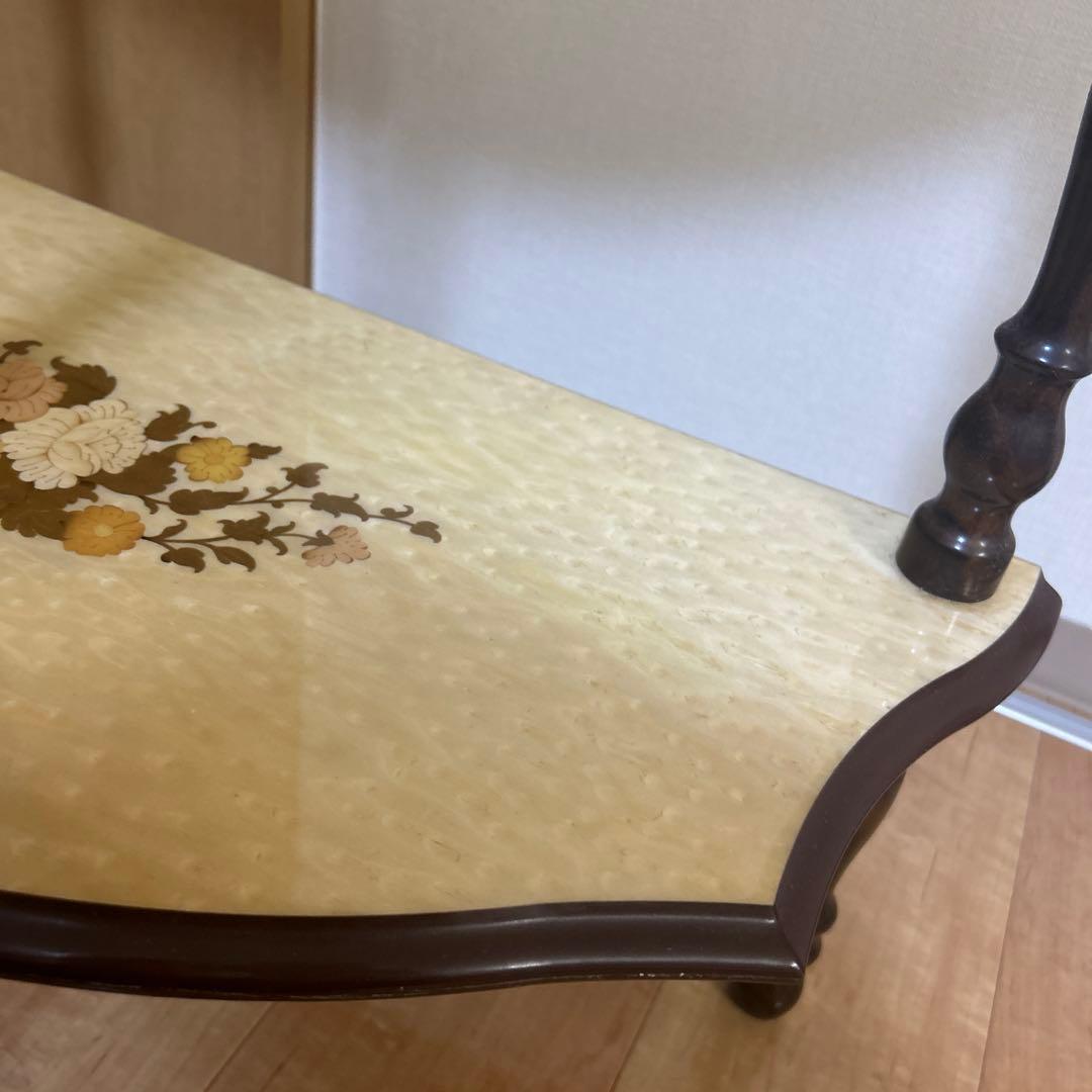 即日配送！花柄装飾 木製コンソールテーブル 半円形