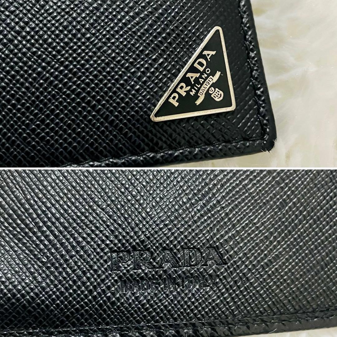 極美✨PRADA 二つ折り マネークリップ サフィアーノレザー 黒