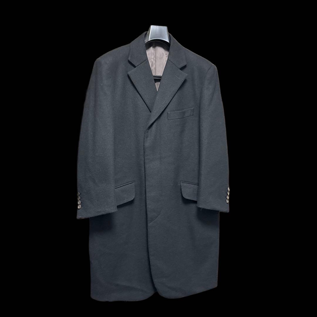 Burberry チェスターフィールドコート 黒 カシミヤ 比翼仕立て 日本製