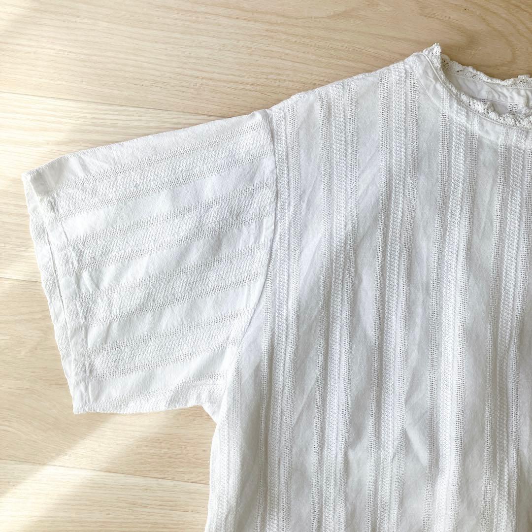 45R インドカラミdeレースTシャツ 半袖 ブラウス 白 45rpm