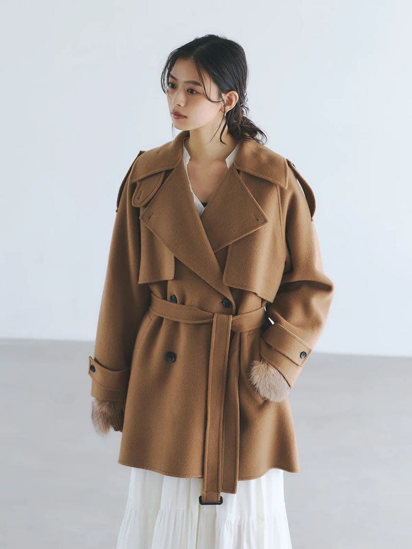 A*様 anuans リバーウールミドルトレンチコート キャメル