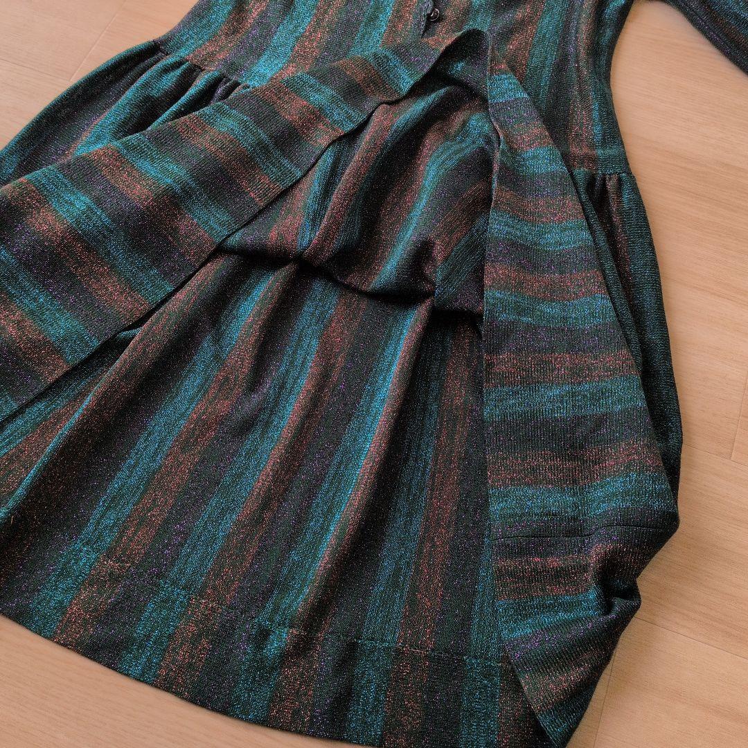 Toyoko Saito 斉藤都世子　ワンピース　グリーン・金・紫　ラメ