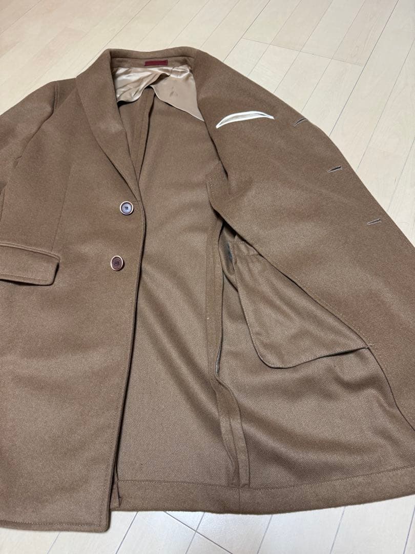 【美品】イタリア製　ウールカシミア　チェスターコート　キャメル　48サイズ
