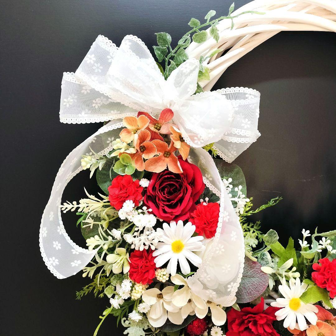 商品名【心愛】ゆきこ♥真っ赤な薔薇とカーネーションのフラワーリース