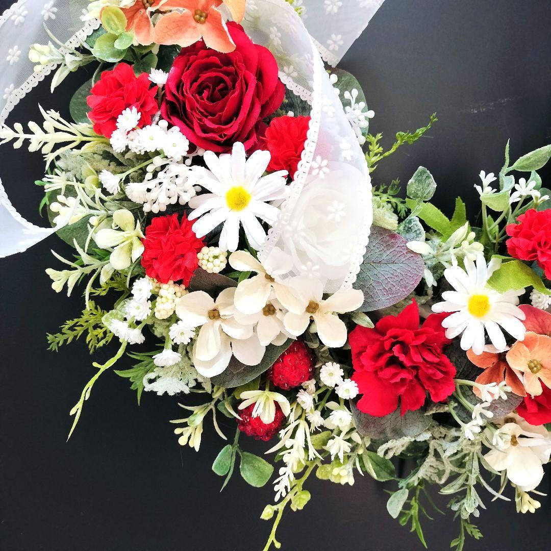 商品名【心愛】ゆきこ♥真っ赤な薔薇とカーネーションのフラワーリース
