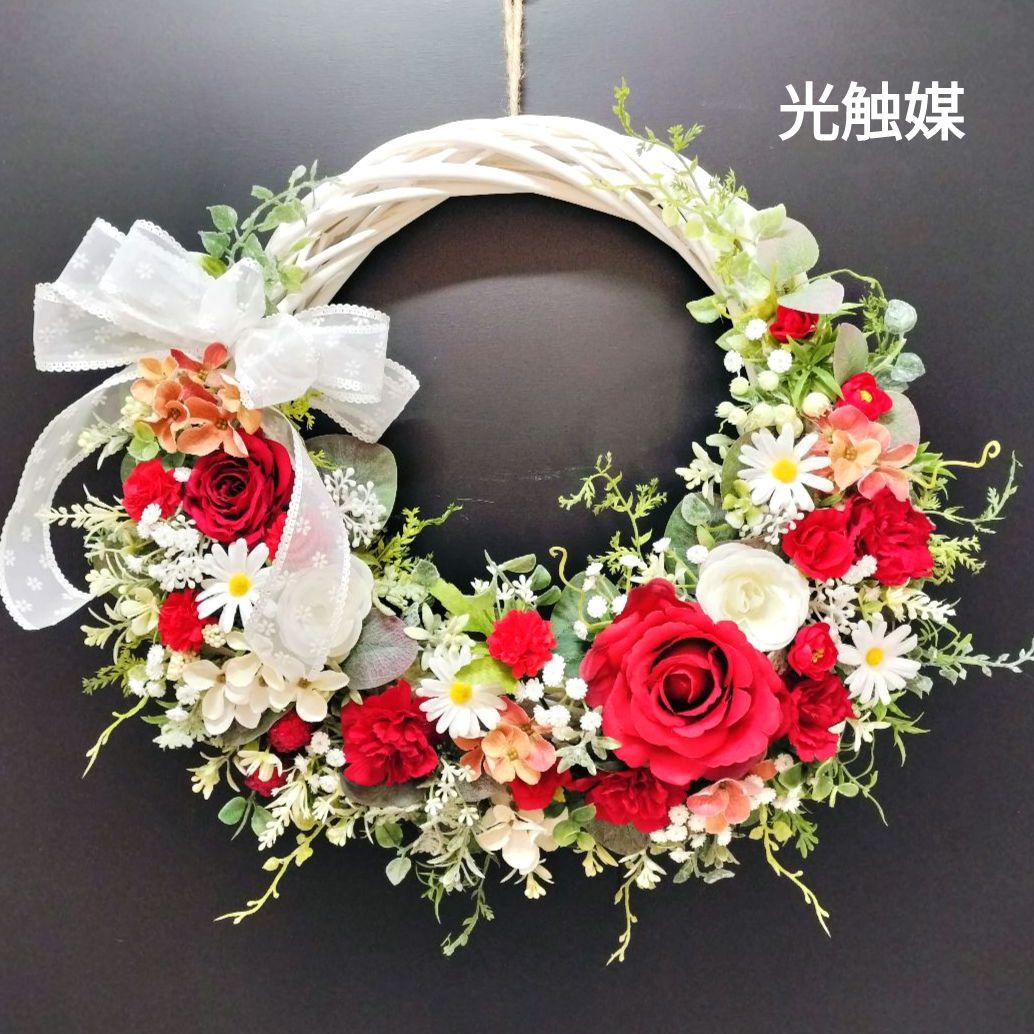 商品名【心愛】ゆきこ♥真っ赤な薔薇とカーネーションのフラワーリース