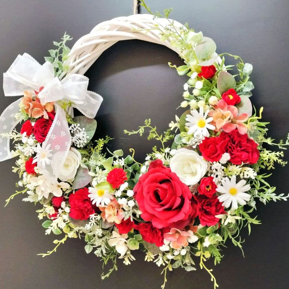 商品名【心愛】ゆきこ♥真っ赤な薔薇とカーネーションのフラワーリース