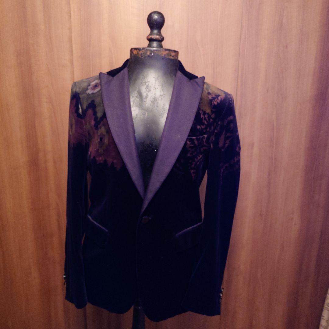 エトロ48.ETRO48.花柄ペイント. ベルベット テーラードジャケット.