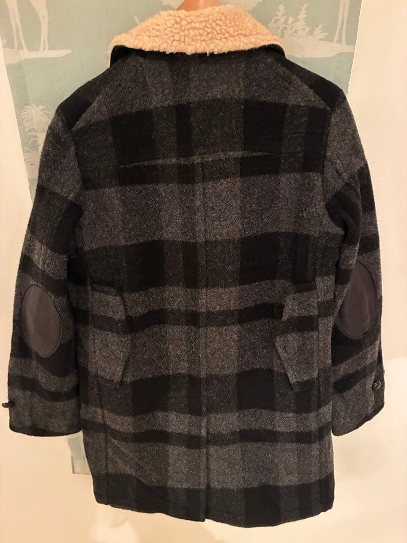 08AW 定価110,250 ポーランド期 襟ボア ウールチェックコート 3