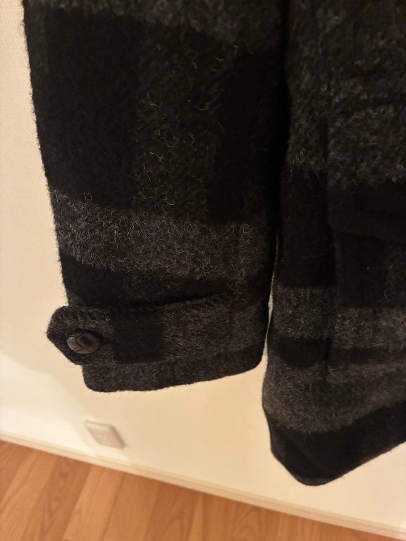 08AW 定価110,250 ポーランド期 襟ボア ウールチェックコート 3