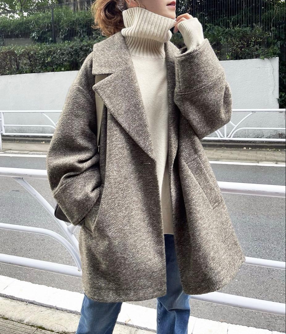 Spick & Span　Wスライバーヘリンボーン ミドルコート　サイズ36