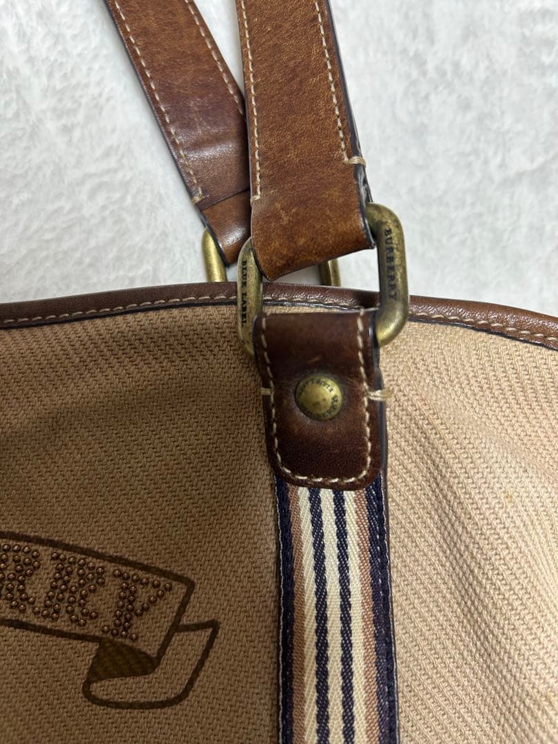 バーバリー ブルーレーベル トートバッグ　ベージュ　キャンバス　牛革