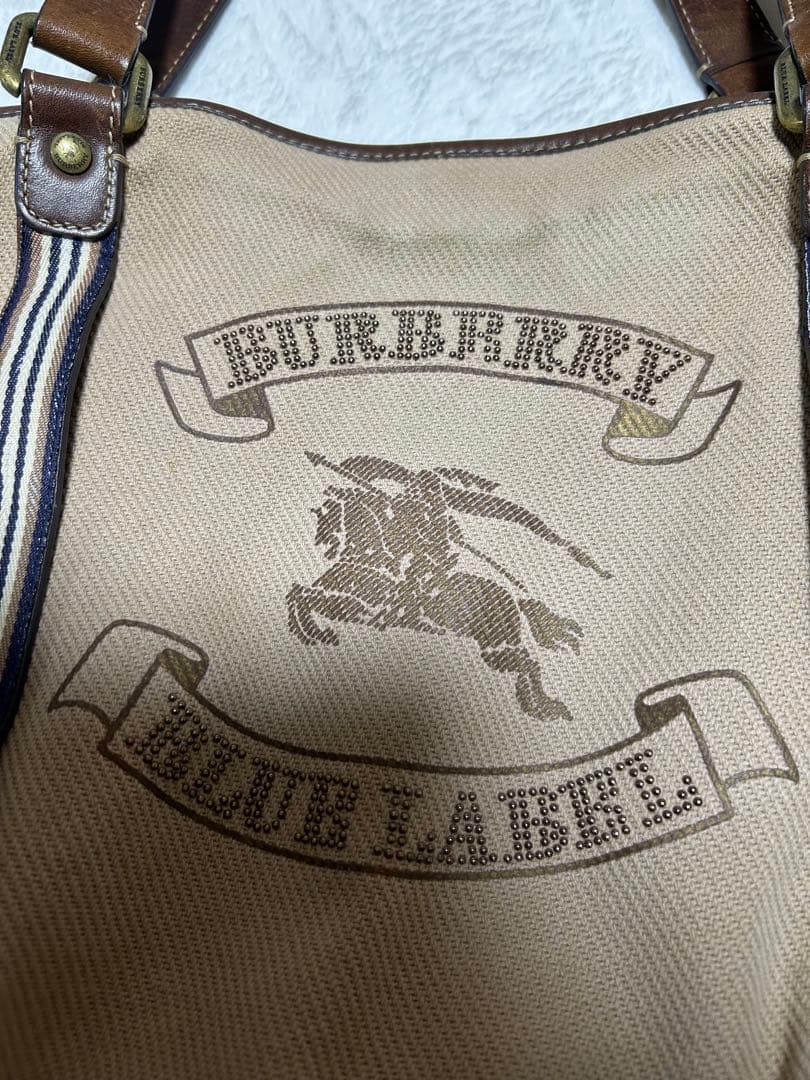 バーバリー ブルーレーベル トートバッグ　ベージュ　キャンバス　牛革