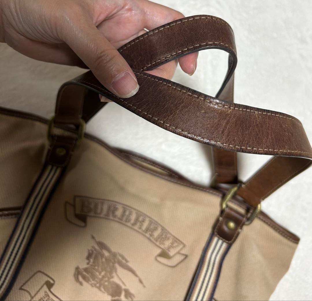 バーバリー ブルーレーベル トートバッグ　ベージュ　キャンバス　牛革