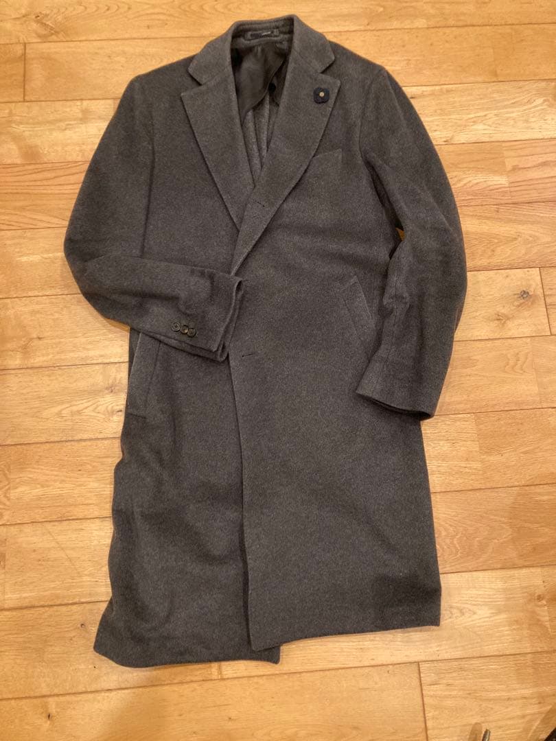 54 XL相当 LARDINI ラルディーニ チェスターコート ダークグレー