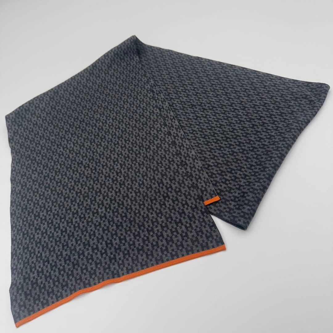 エルメス HERMES マフラー ストール グレー×ブラック ユニセックス 美品